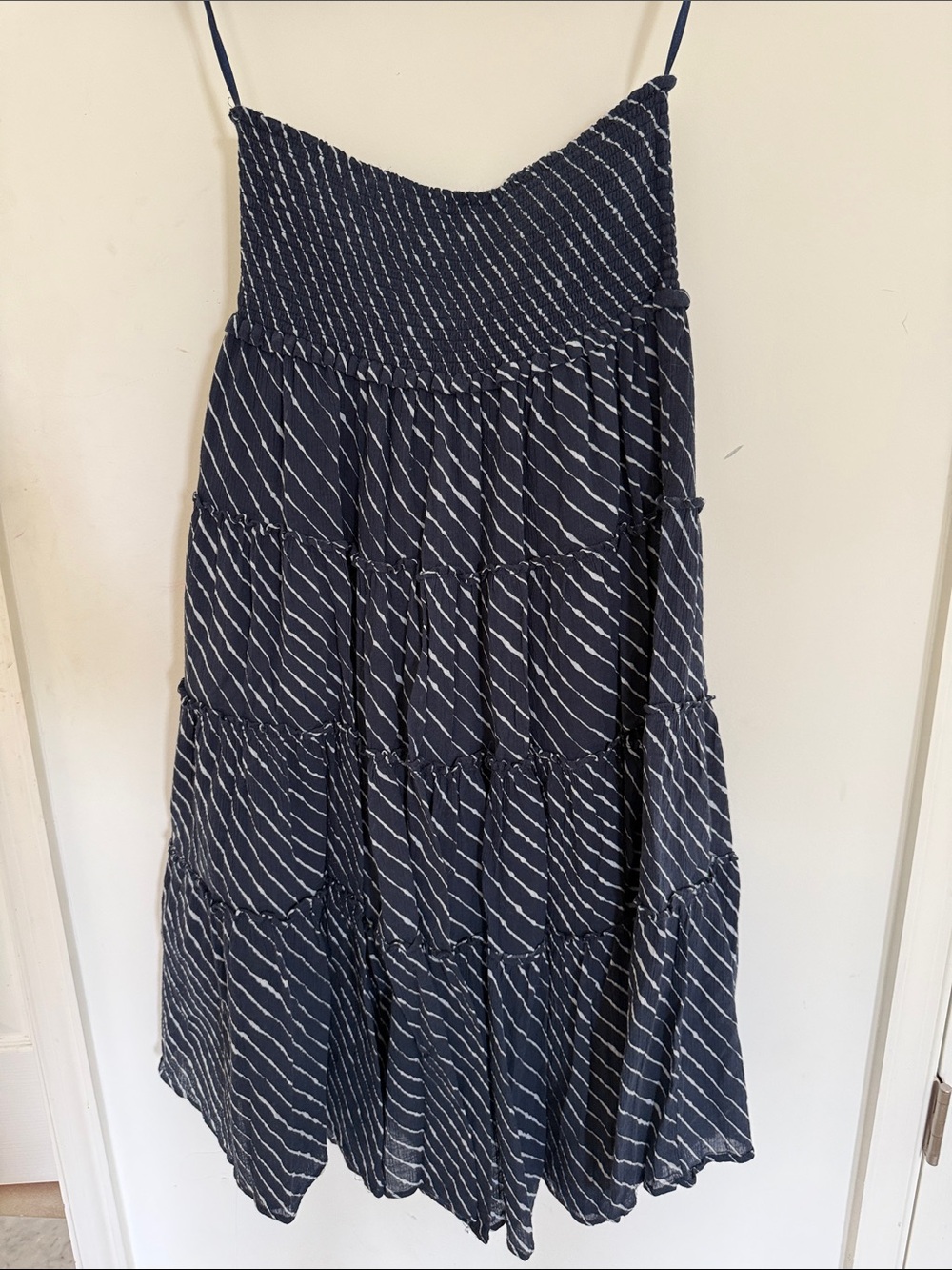 Ralph Lauren Navy and White Striped Tiered midi Skirt